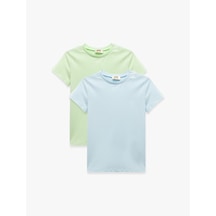 Koton Bisiklet Yaka Kısa Kollu Pamuklu 2'li Basic Tişört Seti Multıcolor 5skg10293ak Mavi