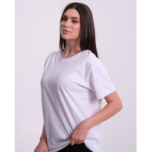 Cottonlab Kadın %100 Premium Pamuklu Yumuşak Dokulu Terletmez Bisiklet Yaka Tişört Beyaz