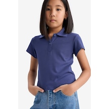 DeFacto Kız Çocuk Slim Fit Dar Kesim Polo Yaka Basic Düz Fitilli Kaşkorse Kısa Kollu Tişört Z7794A625SMPR498