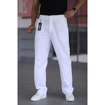 Bürke Çift Pileli Beyaz Renk Beli Yarım Lastikli Kaliteli Rahat Kesim Keten Baggy Pantolon Bürke Çift Pileli Beyaz Renk Beli Yarım Lastikli Kaliteli Rahat Kesim Keten Baggy Pantolon