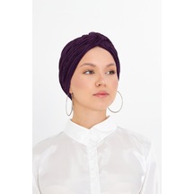 Hürrem Bone Mürdüm Çapraz Büzgülü Tesettür Bone Fukuro Piliseli 2512 07 Mürdüm