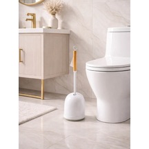 Silikon Başlıklı Ahşap Saplı Otomatik Hazneli Tuvalet Fırçası Modern, Şık Wc Fırçası Ve Standı Vıchy-7045 siyah