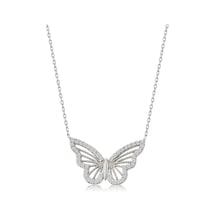 X-Ladyaccessories Gümüş Renk Kolye Zirkon Taşlı Kelebek Bayan Kolye 1053 Çok Renkli