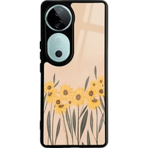 Vivo V40 Watercolor Sunflower Tasarımlı Glossy Telefon Kılıfı Siyah