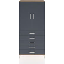 Hyperion Dolap Tek Raflı 5 Çekmeceli Tek Askılı 88x44x195 Çam... Çam