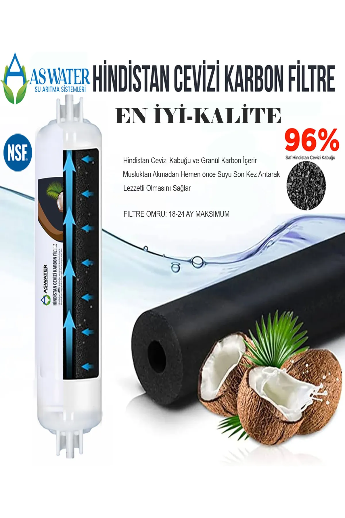 Tüm Su Arıtma Cihazları İçin Post Karbon Coconut Tatlandırıcı Filtre -