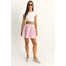 Shade Kadın %100 Pamuk Beli Lastikli Fiyonk Detaylı Çizgili Mini Etek 60282044 - Beyaz-pembe Çok Renkli