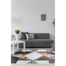 Alanur Home Kaymaz Dijital Mutfak & Salon Halı Yıldız Deri Saçaklı Geometrik E5028 Renkli