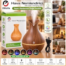 Erkaya 200 Ml Usb Hava Nemlendirici Ahşap Görünümlü Renk Değiştiren Led Işıklı