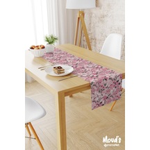 Pembe Pastel Çiçek Desenli Baskılı Süet Runner Masa Örtüsü