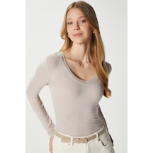Ritnice Kadın Zera Lux Touch V Yaka Bej Bluz Bej