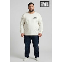 Süperlife Erkek Büyük Beden New York Baskılı 2 İplik Bisiklet Yaka Tişört Spr26bts942-5 Ekru