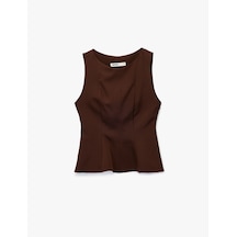 Koton Bisiklet Yaka Kolsuz Peplum Bluz Kahverengi 6wak60105pw Kahve