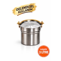 3 Litre Paslanmaz Çelik Yoğurt Mayalama Ve Süt Kabı Satır/bakraç Geleneksel Sarı Kulplu - 13 Helke Metalik