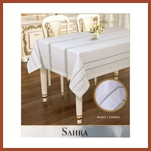 Bezos Sahra Model Krem 160x220 Cm Polyester Ajurlu Keten Masa Örtüsü Tablecloth Pro