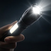 Şarjlı Zoomlu Güçlü Led Çift Aydınlatmalı Usb Portlu Güçlü El Feneri Deprem,araç,yürüyüş,doğa,kamp Aydınlatması Siyah
