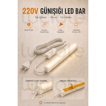 220v Günışığı Led Bar 50 Cm Fişli Anahtarlı Yapışkanlı Tezgah Altı Dolap İçi Aydınlatma