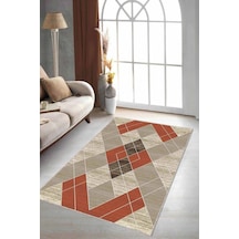Tarçın Geometrik Kaymaz Taban Makinede Yıkanabilir Halı Dd09n11