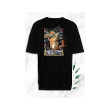 Unisex Beyaz Oversize Antik Mısır Egypt Baskılı Tişört Siyah