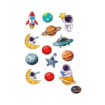 Uzay Ve Astronot Sticker Seti 21x30 Cm Çocuk Odası Gezegen Roket Dekoratif Duvar Sticker