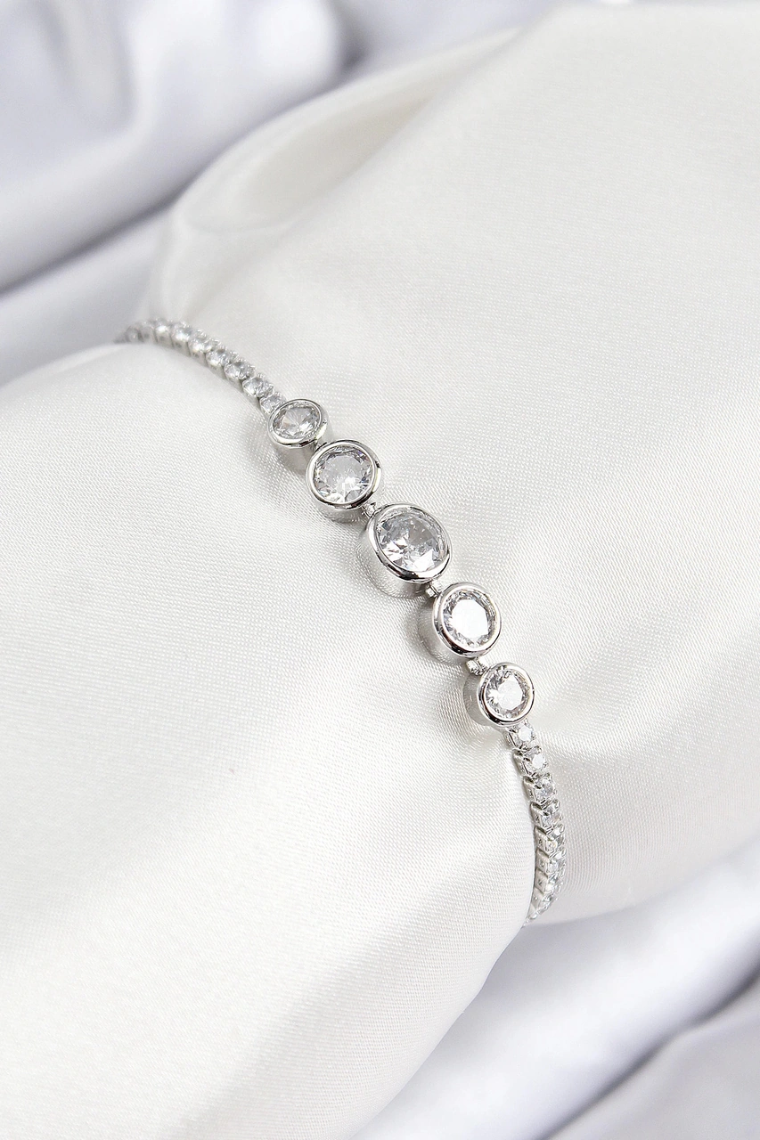 Dodes Dodes Pirinç Zirkon Taşlı Sıralı Daire Model Gümüş Renk Asansörlü Kadın Bileklik Tg27bb7718 Çok Renkli