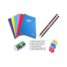 Fatih Okul Kurşun Kalem, Silgi, Kalemtraş, Defter 40 Yp 6 Lı Set Çok Renkli