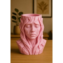 3d Baskı Ağlayan Kadın Büst Saksı - Sanatsal Dekoratif Saksı - Pembe Çok Renkli