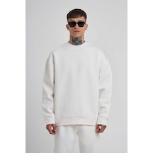 Unisex Biskilet Yaka Üç İplik Sweatshirt - Beyaz