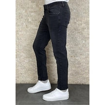Erkek Siyah Taşlamalı Slim Fit Jean Pantolon (492166754)