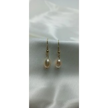 24k Altın Kaplama Gerçek Somon İnci 14mm Tasarım Küpe