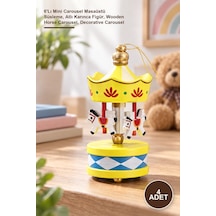 4 Adet Ahşap Dekoratif Atlı Karınca 6'lı Mini Carousel Masaüstü Süsleme, Atlı Karınca Figür, Wooden Horse Carousel, Decorative Carousel Diğer