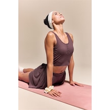 Defacto Esnek Kumaş Crop Top Düğmeli Yaka Sporcu Kahverengi Atlet H1218ax26hsbn130 Kahve-bn130