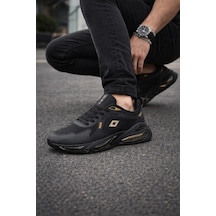 Erkek Siyah Air Taban Spor Ayakkabı Gold-gümüş Detaylı Sneaker Siyah - Altın