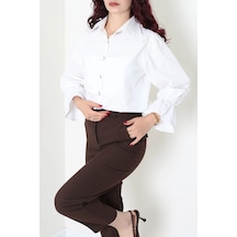 Modi Volanlı Bebe Yaka Poplin Gömlek Beyaz - 55175.2118. Açık Mavi - Beyaz