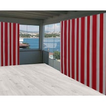 Ceylan Home Balkon Perdesi Kırmızı Çizgili Ölçü Seçenekli Beyaz - Kırmızı