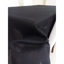 Etamin Dokulu Keten Görünümlü Dertsiz Masa Örtüsü Siyah