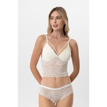 Pierre Cardin Lingerie Kadın Balensiz Dantelli Pedli Sütyen Takımı Ekru