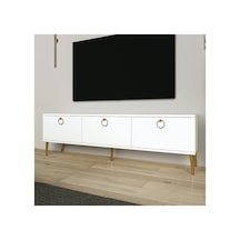 Milan 150 Cm Tv Ünitesi, Tv Sehpası Beyaz - Altın Beyaz