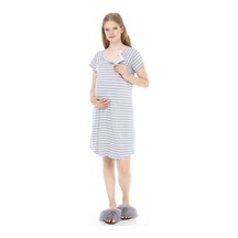 Luvmabelly Myra9580 Yandan Çıt Çıtlı Hamile Geceliği - Gri Çizgili-gri