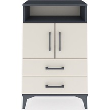 Arges Komodin 2 Raflı 2 Çekmeceli 2 Kapaklı 60x30x96 Antrasit-aytaşı Antrasit