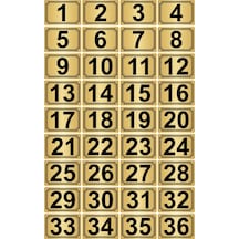 7x10cm Metal Yapışkanlı Numara (1..36) 36 adet Altın Renk Metal
