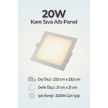 20w Kare Sıva Altı Led Panel Armatür 3200k Gün Işığı 23,5x23,5 Cm 21x21 Cm Delik Ölçüsü Beyaz