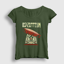 Presmono Kadın Mothership Led Zeppelin T-shirt Haki