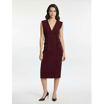 Koton Kolsuz V Yaka Drape Detaylı Uzun Elbise Bordo 6wak80121uw Bordo