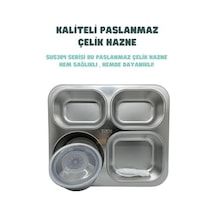 Bento 1200ml Lunchbox Tek Katlı 4 Bölmeli Ve Kaseli Çelik Sefer Tası Yemek Kutusu Siyah Bakır