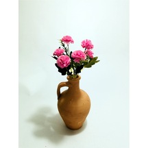 Pembe Karanfil Dolgun Çiçekli Kulplu Testi Vazo Pembe Karanfil Dolgun Çiçekli Kulplu Testi Vazo