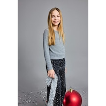 Defacto Kız Çocuk Slim Fit Dar Kesim Taşlı Fitilli Kaşkorse Uzun Kollu Tişört G6415a825wngr377 Gri-gr377