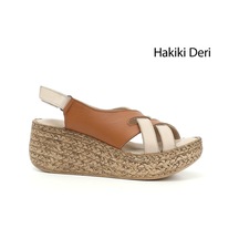 Gönderi(R) Gönderi R Beje Taba Cırt Bantlı Dolgu Topuk Hakiki Deri Sandalet Bej