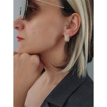 Dikdörtgen Minimal Zirkon Taşlı Zarif Altın Kaplama Gold Renk Çelik Küpe Gold