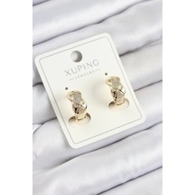 Xuping Zirkon Taşlı Geometrik Desenli Halka Model Gold Renk Kadın Küpe Çok Renkli